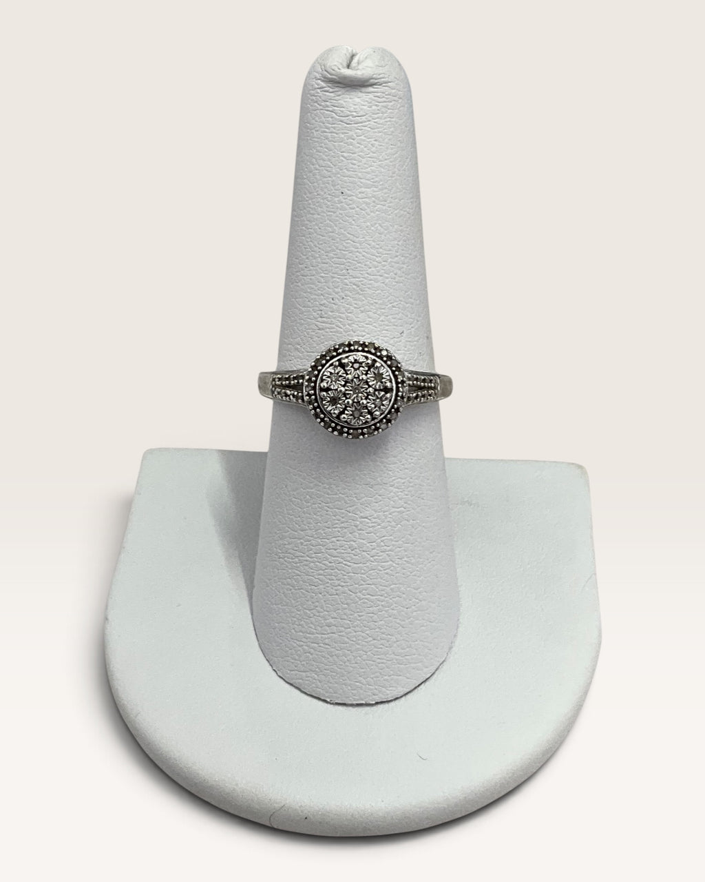 Sterling Silver Diamond Cluster Halo Ring - Pre-Loved