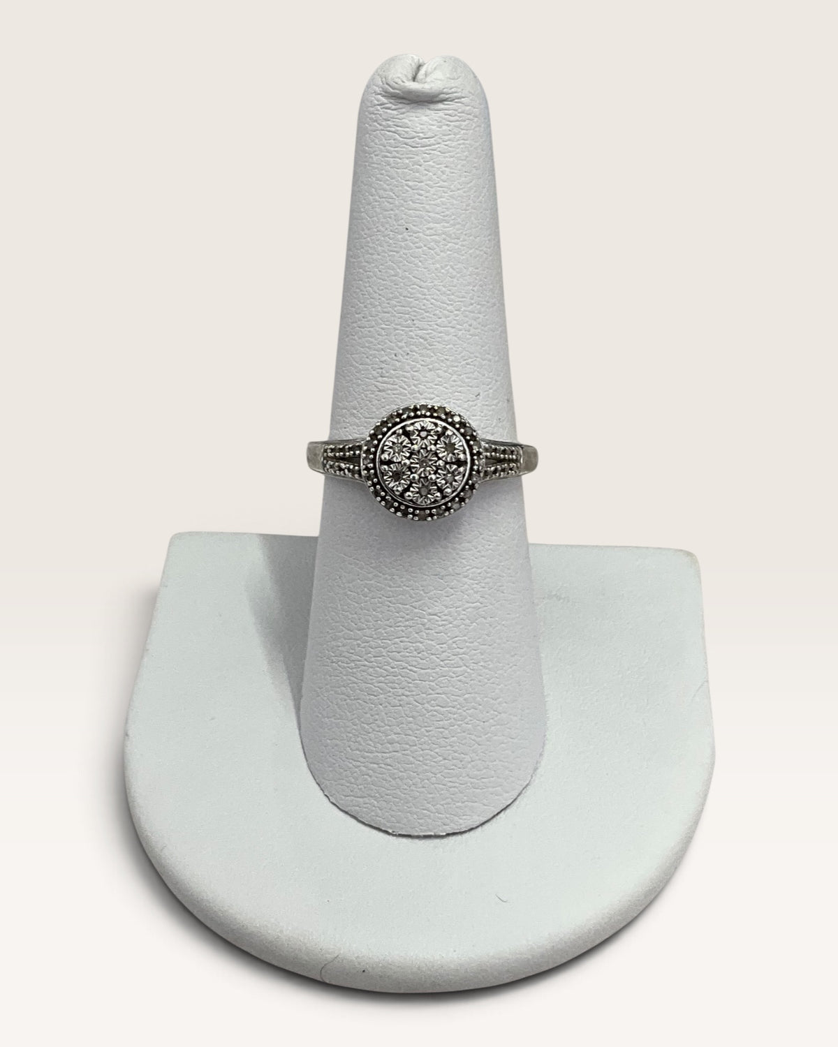 Sterling Silver Diamond Cluster Halo Ring - Pre-Loved
