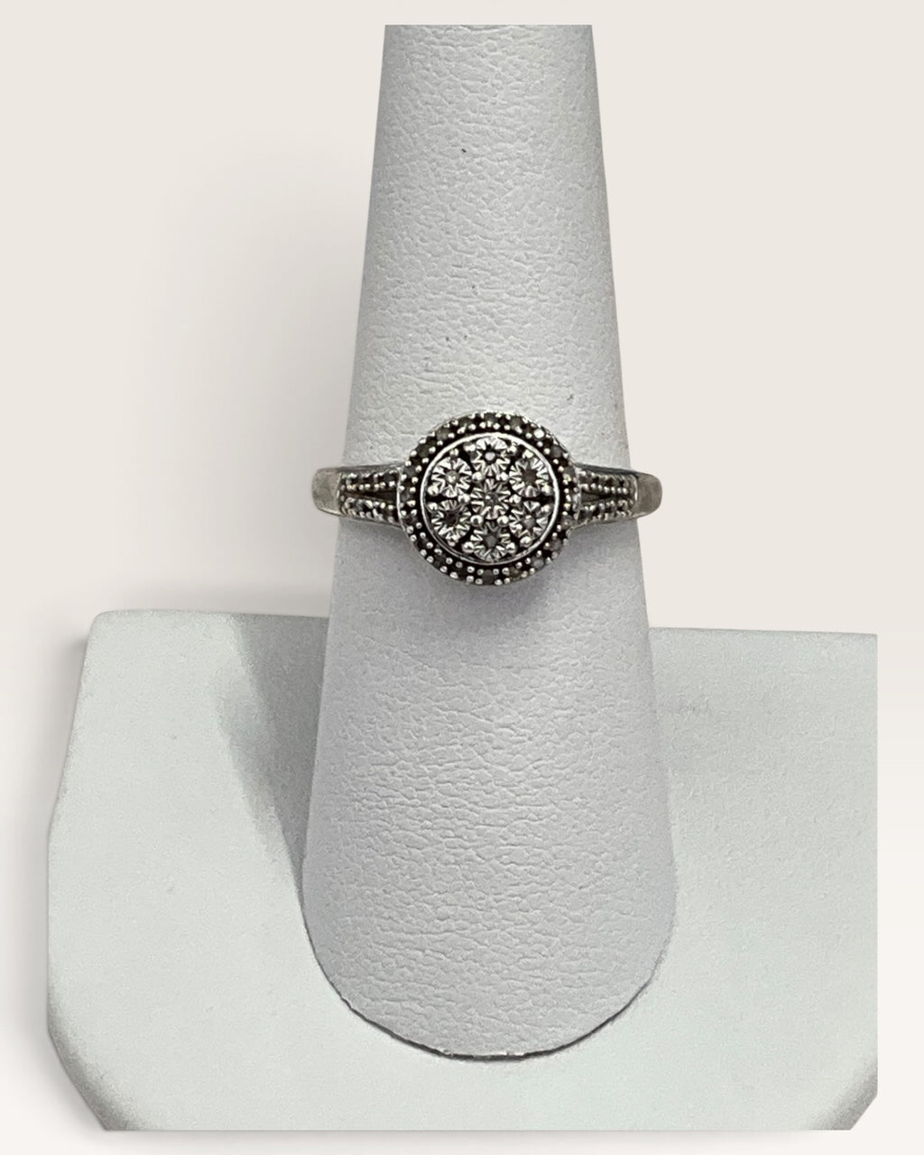 Sterling Silver Diamond Cluster Halo Ring - Pre-Loved