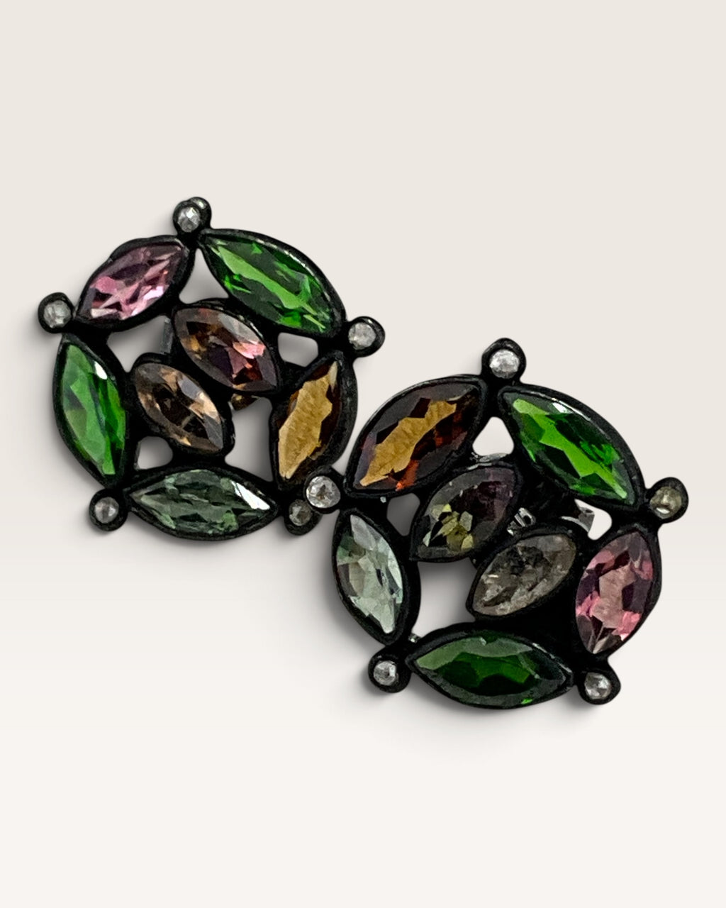 Black Rhodium over Sterling Silver Natural Tourmaline Stud Earrings