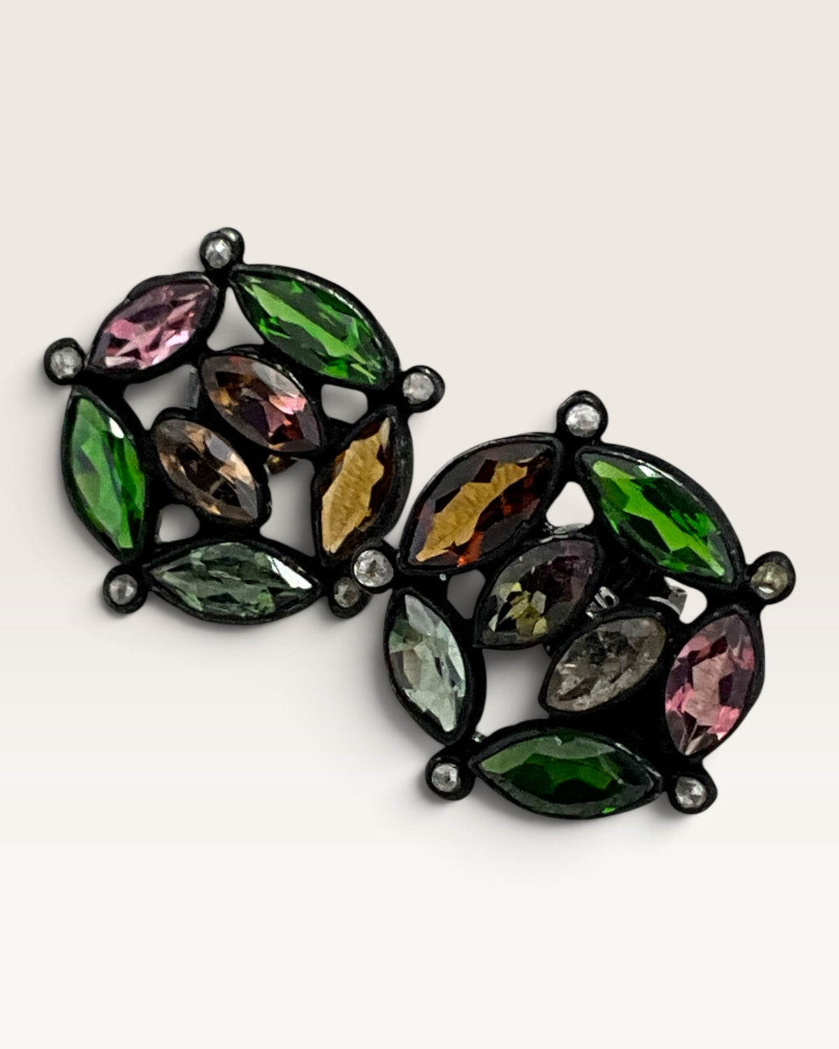 Black Rhodium over Sterling Silver Natural Tourmaline Stud Earrings