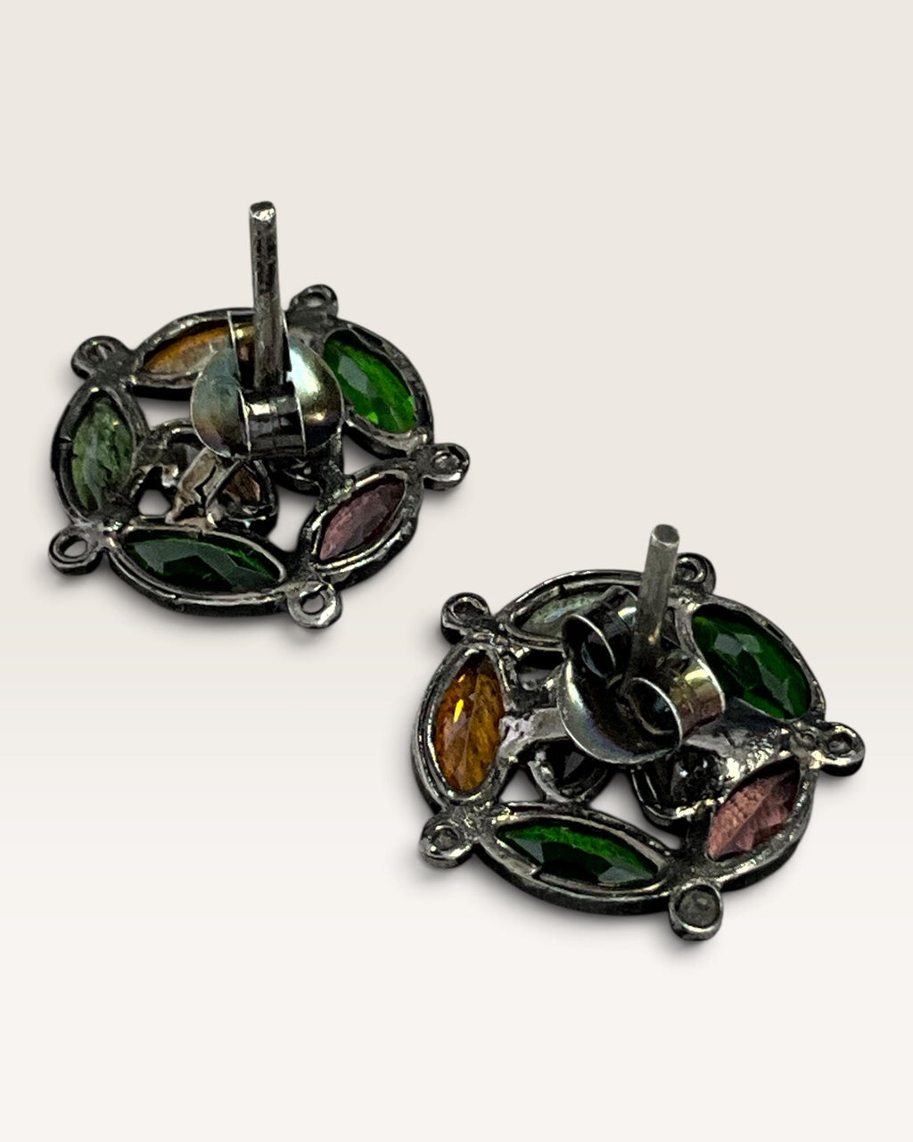 Black Rhodium over Sterling Silver Natural Tourmaline Stud Earrings