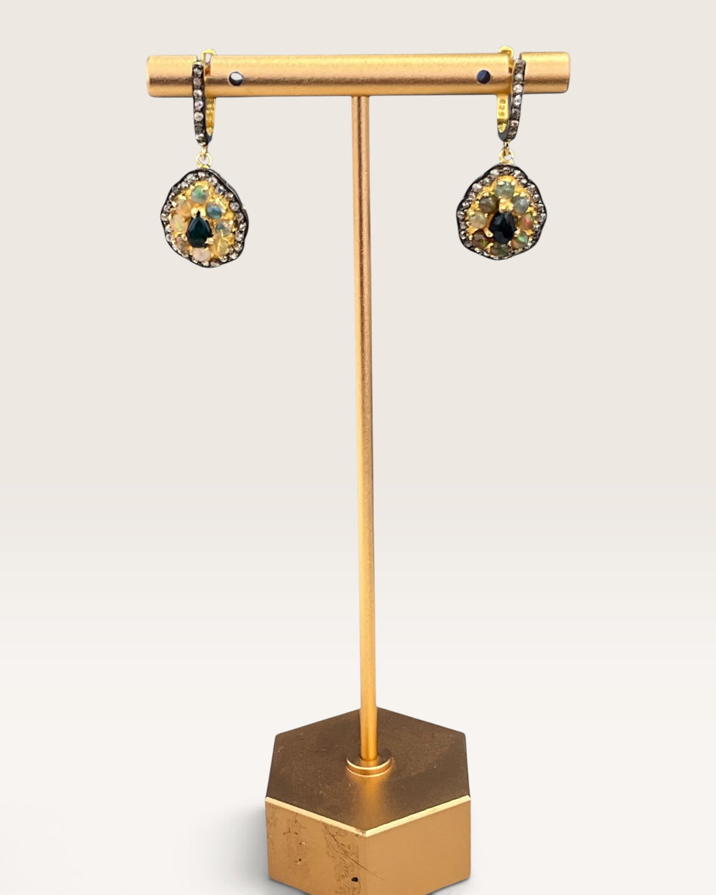Gold Vermeil over Sterling 925 Black Ethiopian & Diamonds