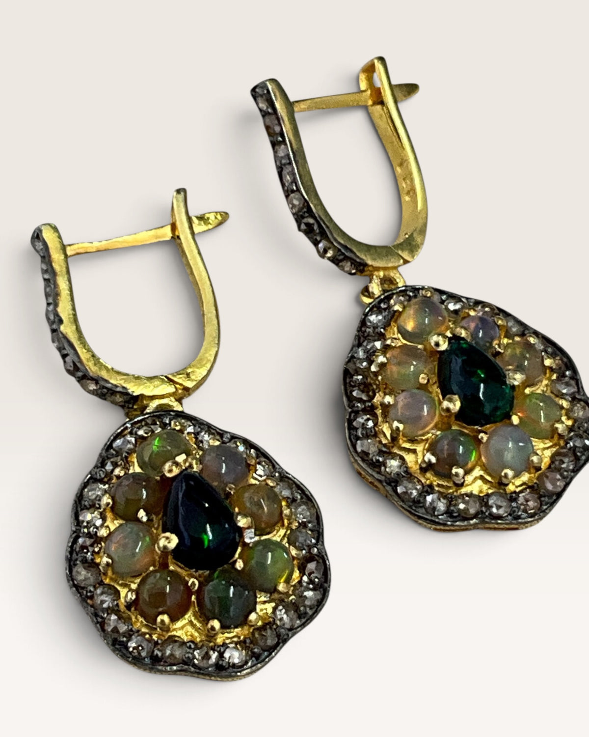 Gold Vermeil over Sterling 925 Black Ethiopian & Diamonds