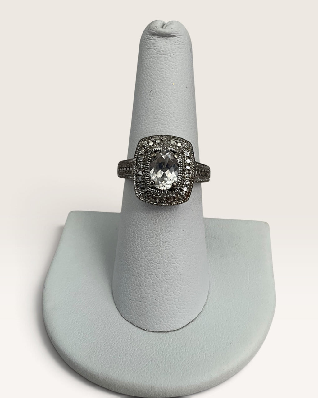 Sterling Silver White Sapphire Gemstone Ring - Pre-Loved