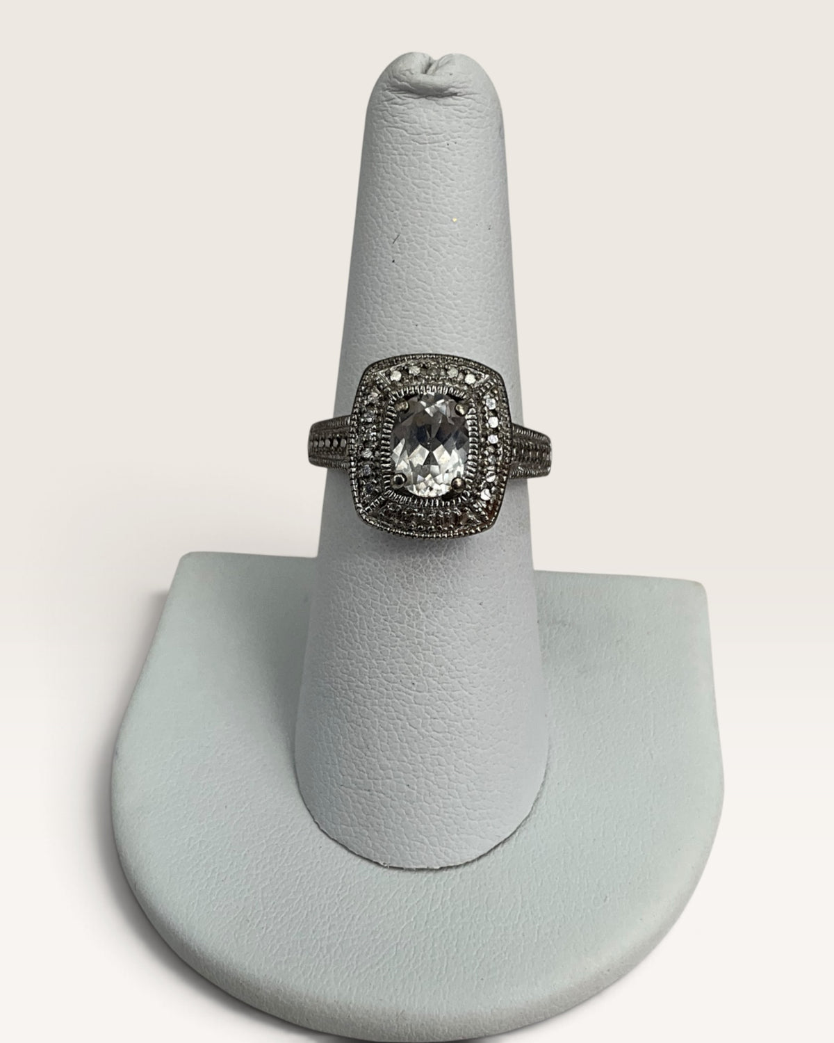 Sterling Silver White Sapphire Gemstone Ring - Pre-Loved