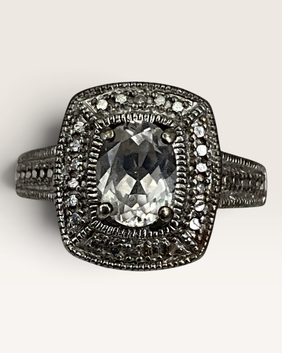 Sterling Silver White Sapphire Gemstone Ring - Pre-Loved