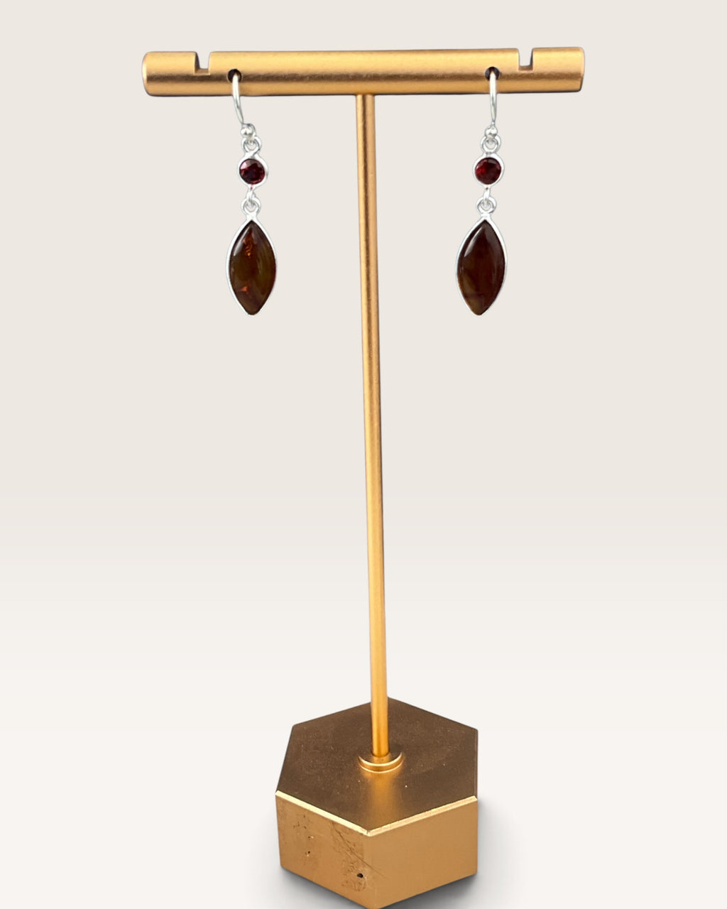 Sterling Silver Baltic Amber & Garnet Dangle Earrings