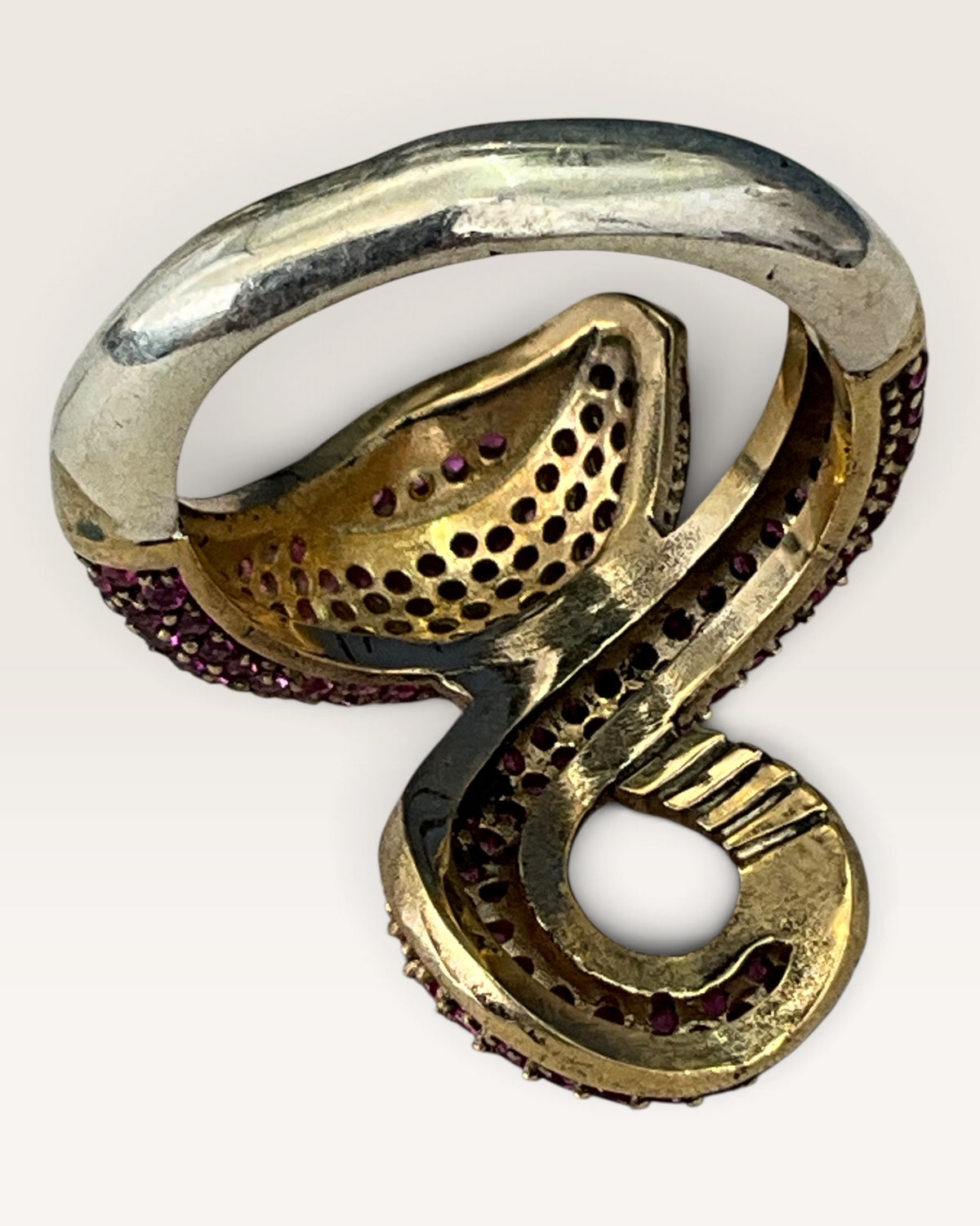 Sterling Silver Pave Set Rubies Snake Ring