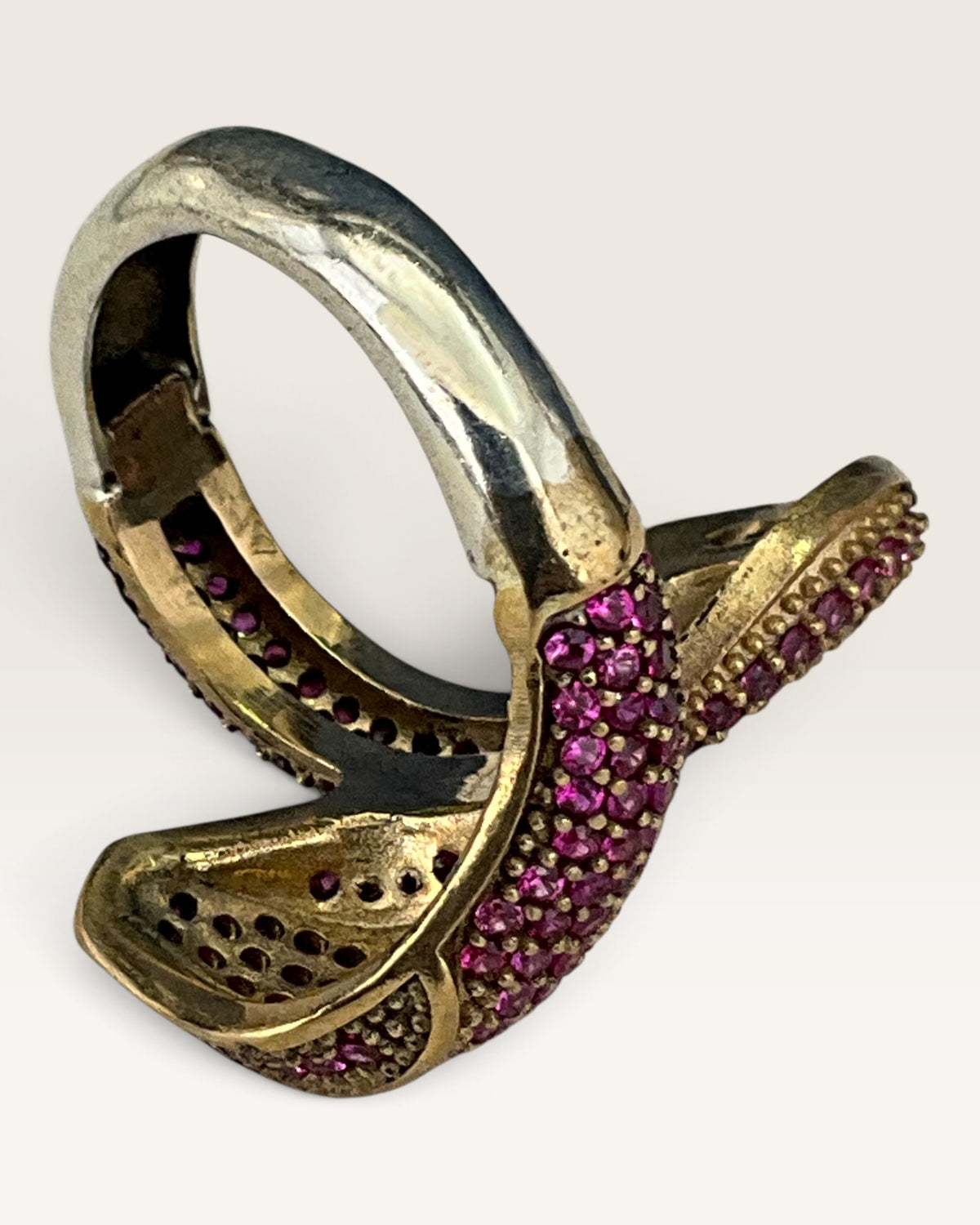Sterling Silver Pave Set Rubies Snake Ring