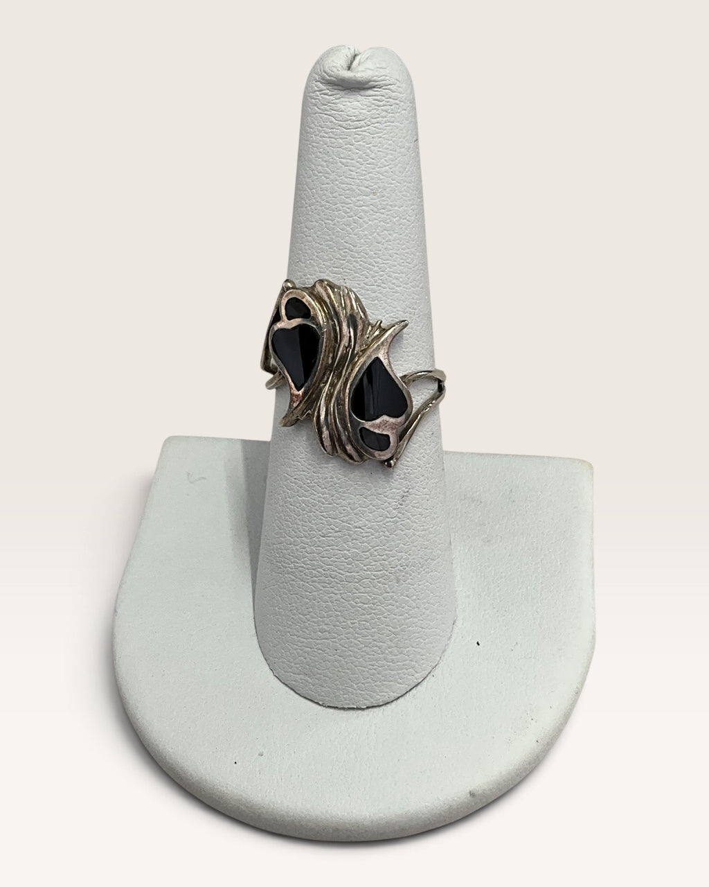 Sterling Silver Double Onyx Heart Ring