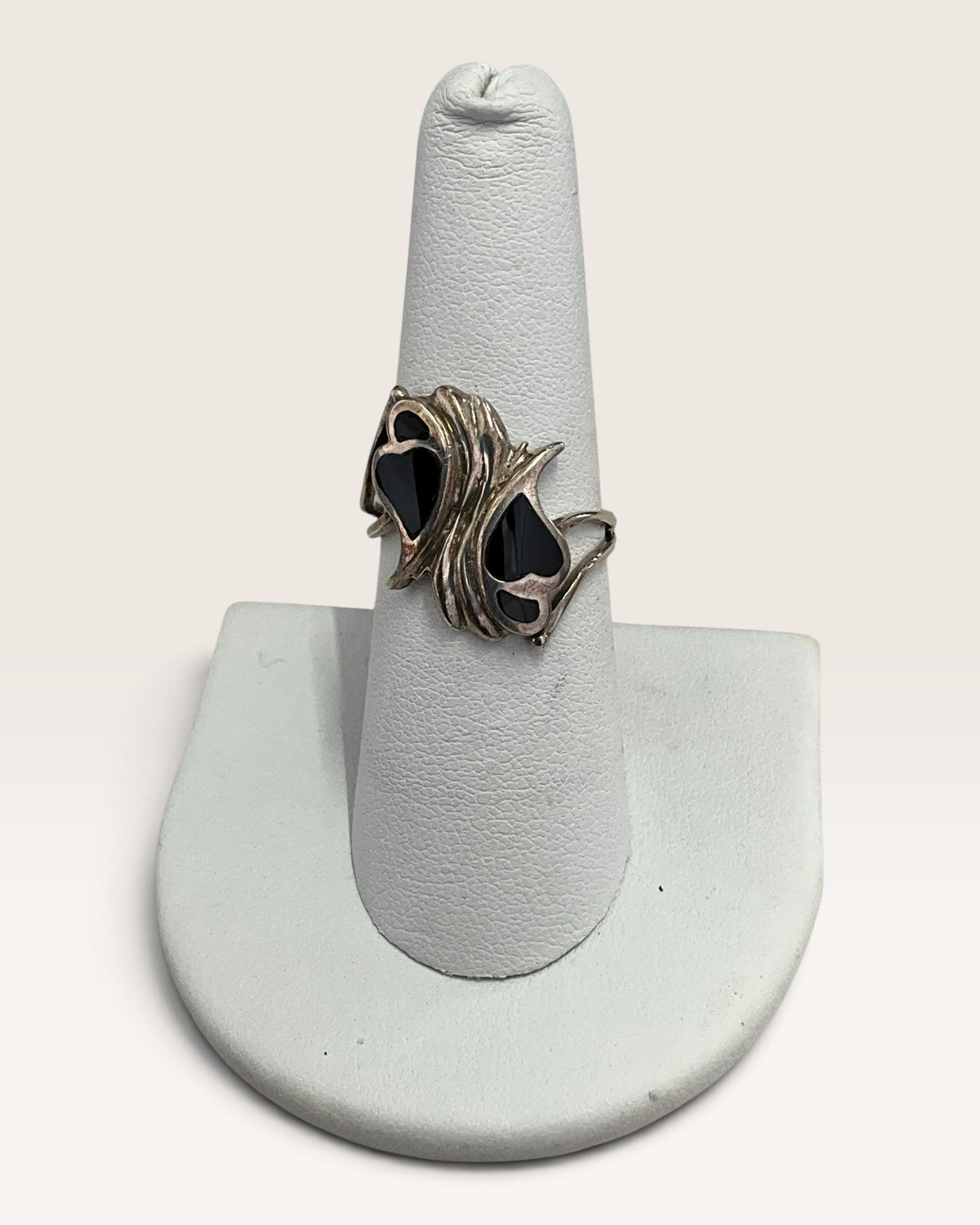 Sterling Silver Double Onyx Heart Ring