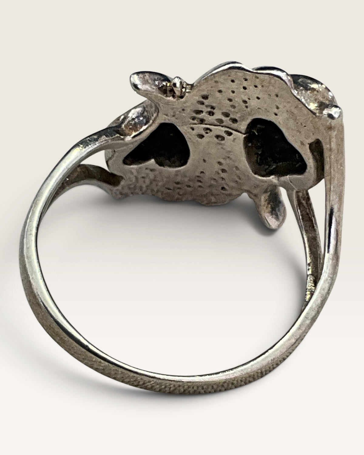 Sterling Silver Double Onyx Heart Ring