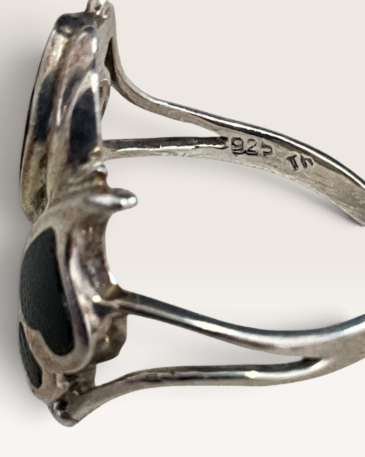 Sterling Silver Double Onyx Heart Ring