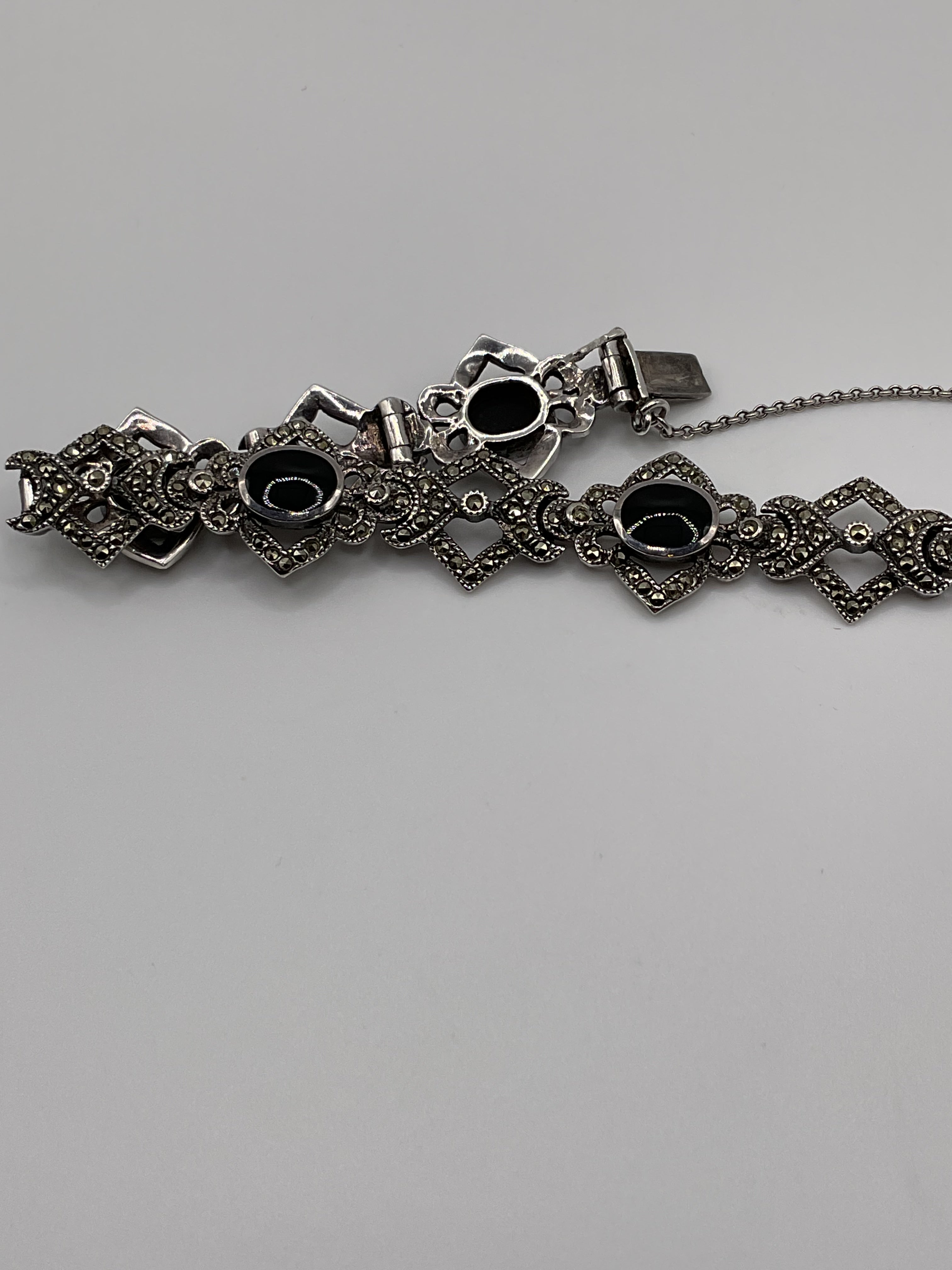 Marcasite and Black Onyx Bracelet - Estate Sale (Great Condition)
