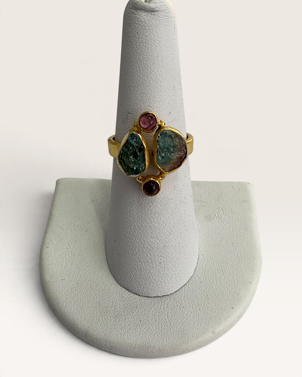 Gold Vermeil over Sterling Silver Natural Raw Tourmaline Gemstone Ring