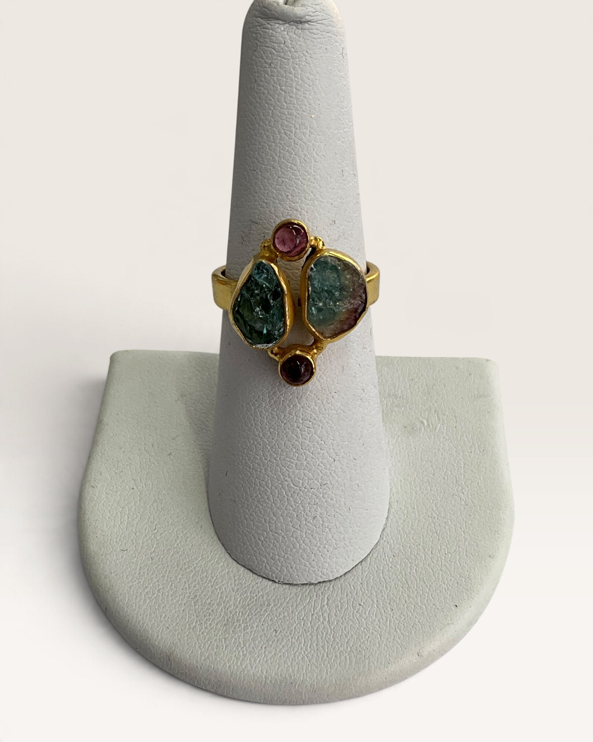 Gold Vermeil over Sterling Silver Natural Raw Tourmaline Gemstone Ring