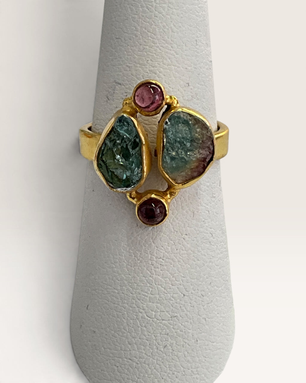 Gold Vermeil over Sterling Silver Natural Raw Tourmaline Gemstone Ring