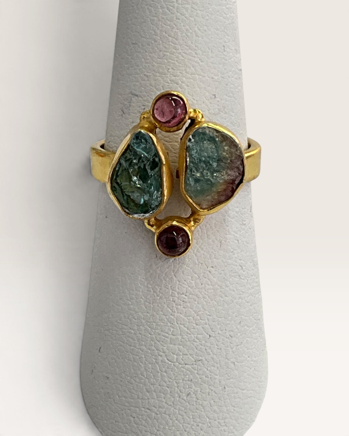 Gold Vermeil over Sterling Silver Natural Raw Tourmaline Gemstone Ring