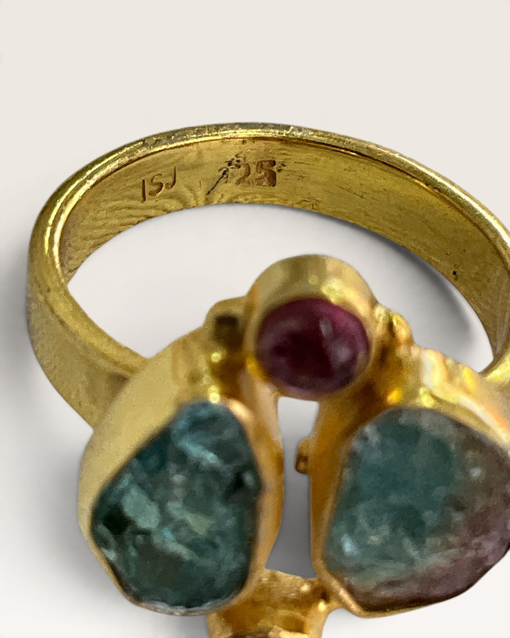Gold Vermeil over Sterling Silver Natural Raw Tourmaline Gemstone Ring