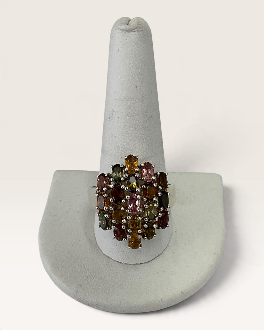 Sterling Silver All Natural Tourmaline Cluster Gemstone Ring
