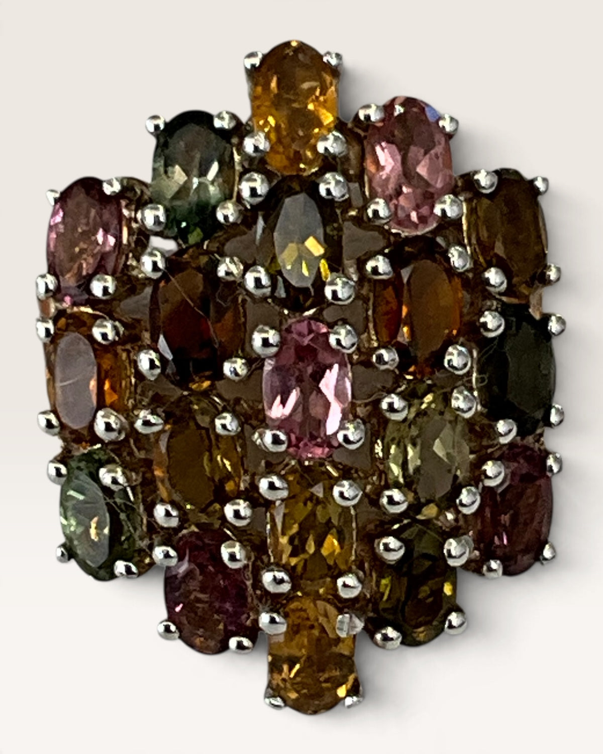 Sterling Silver All Natural Tourmaline Cluster Gemstone Ring