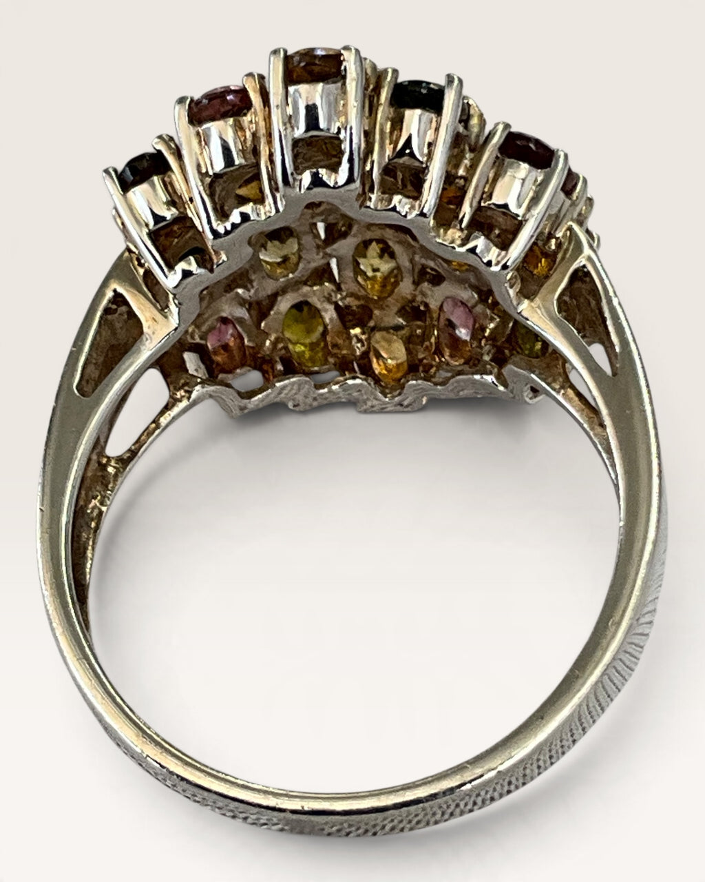 Sterling Silver All Natural Tourmaline Cluster Gemstone Ring