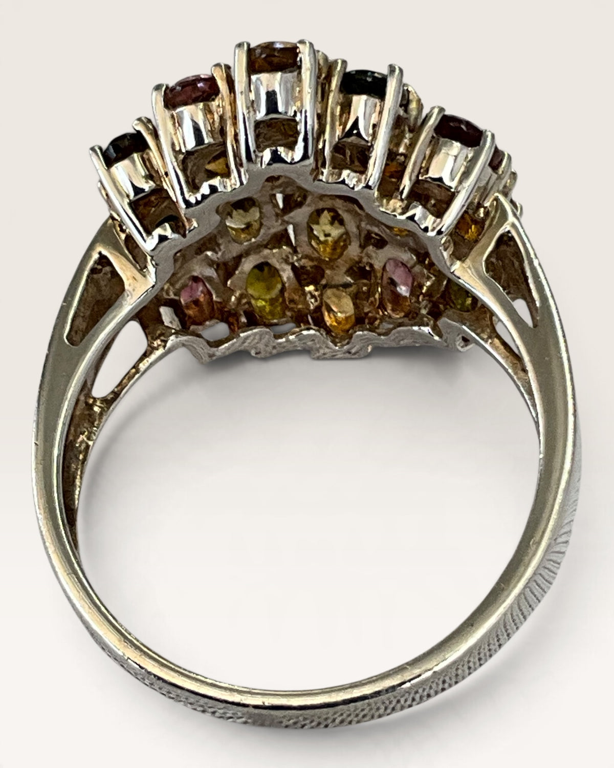 Sterling Silver All Natural Tourmaline Cluster Gemstone Ring