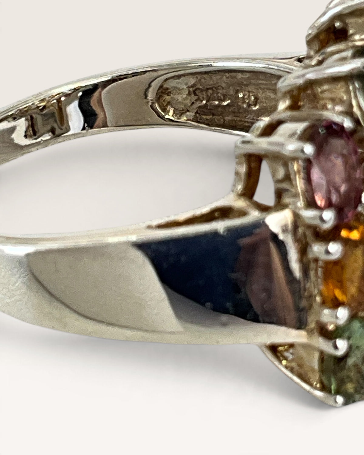 Sterling Silver All Natural Tourmaline Cluster Gemstone Ring