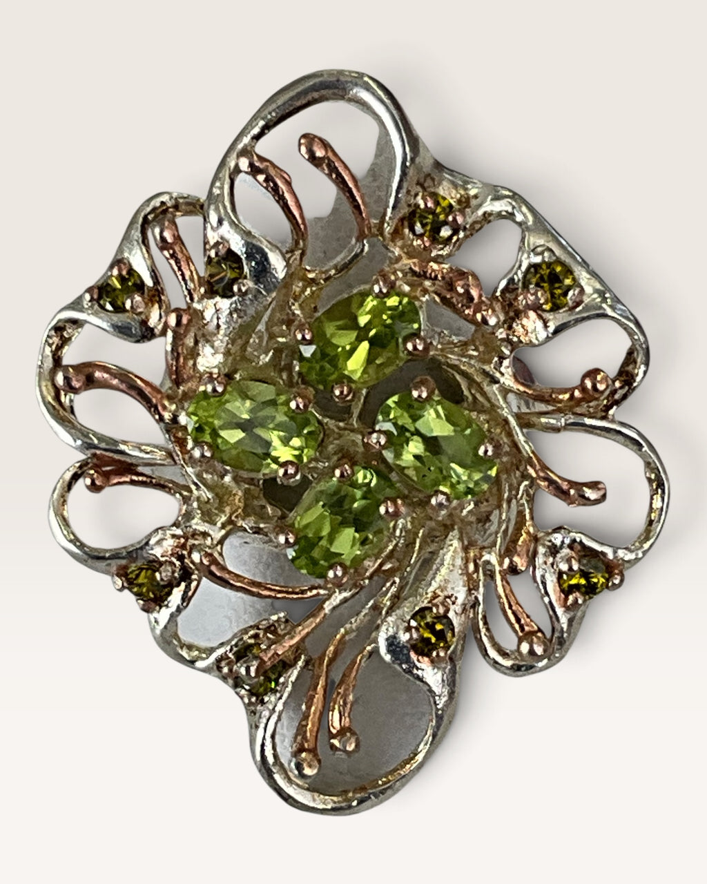 Sterling Silver Mixed Metal Peridot Cluster Ring