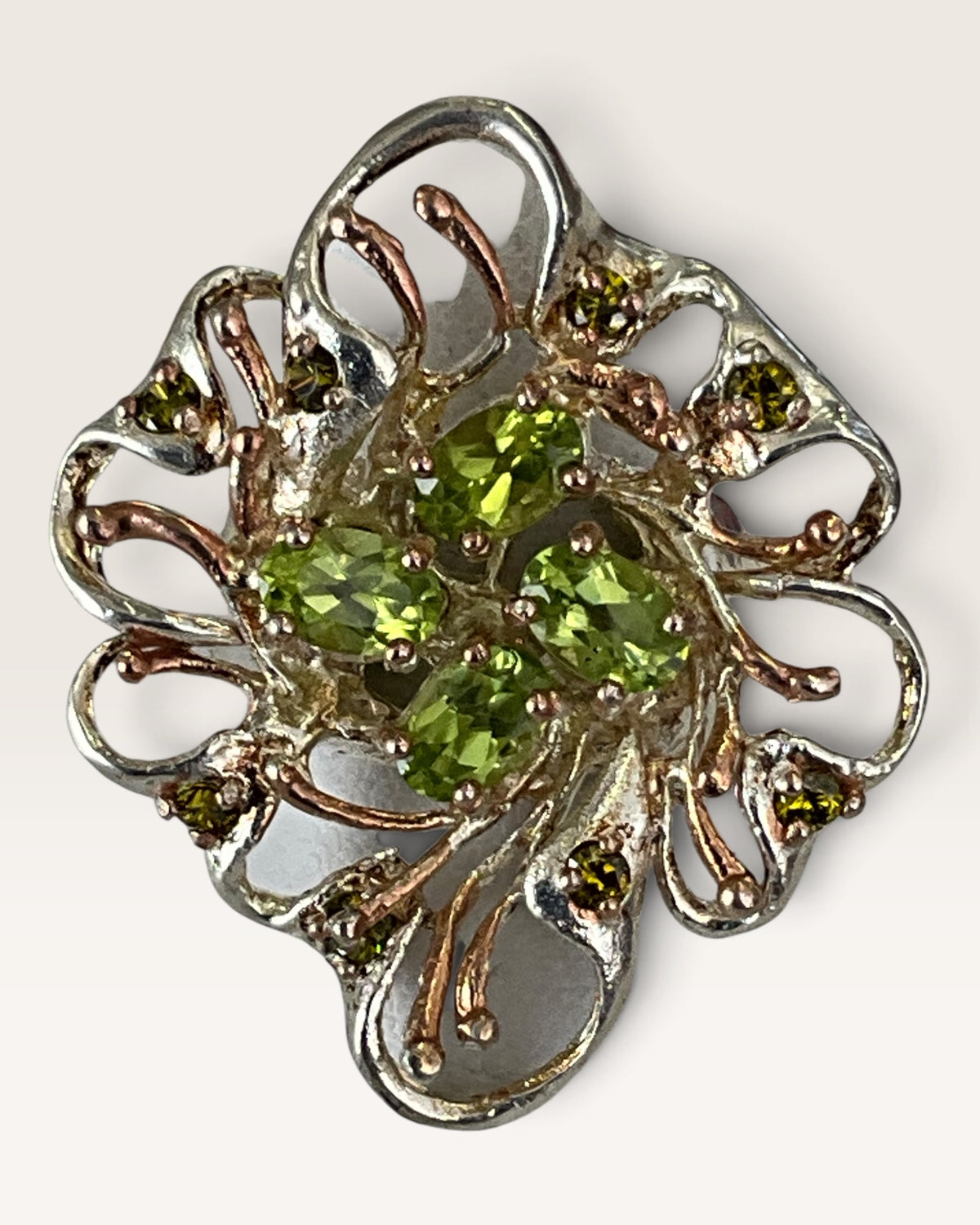 Sterling Silver Mixed Metal Peridot Cluster Ring