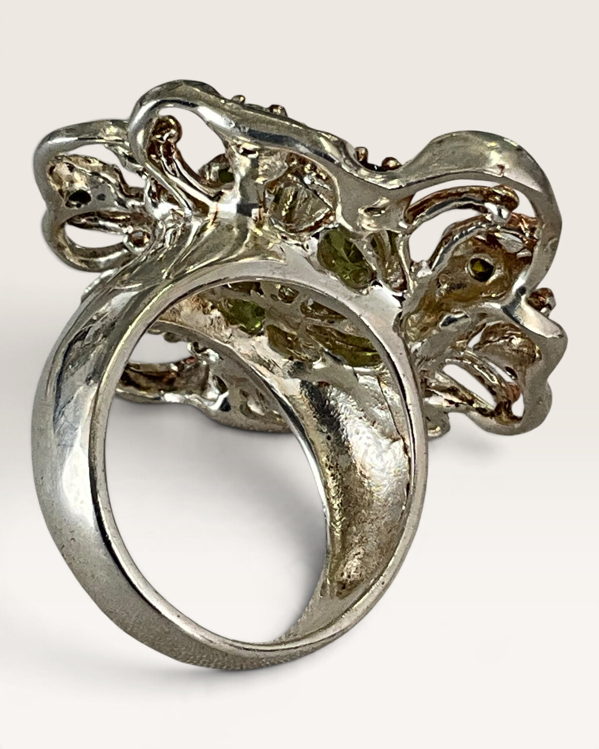 Sterling Silver Mixed Metal Peridot Cluster Ring