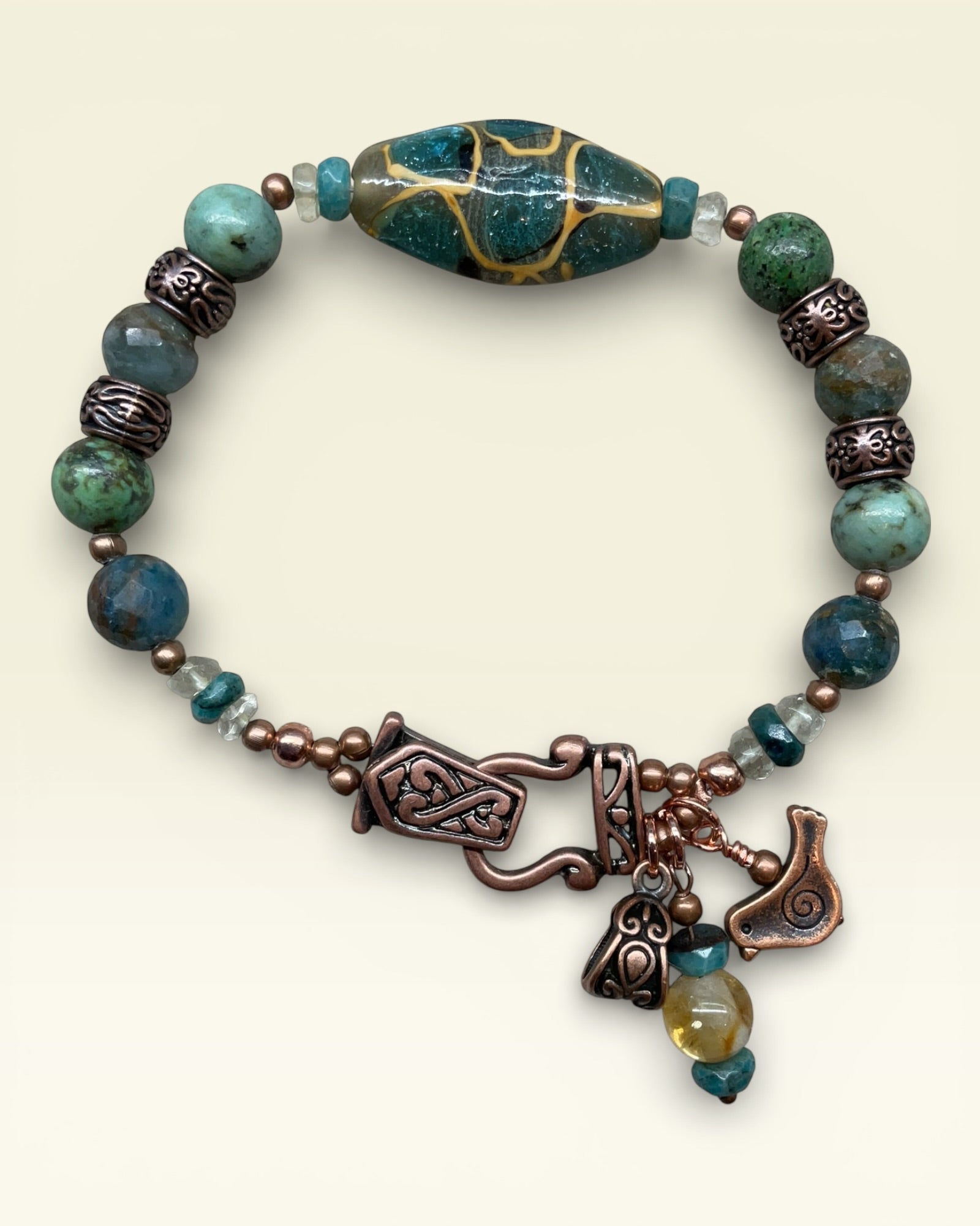 Chrysocolla, African Turquoise & Citrine Designer Bracelet