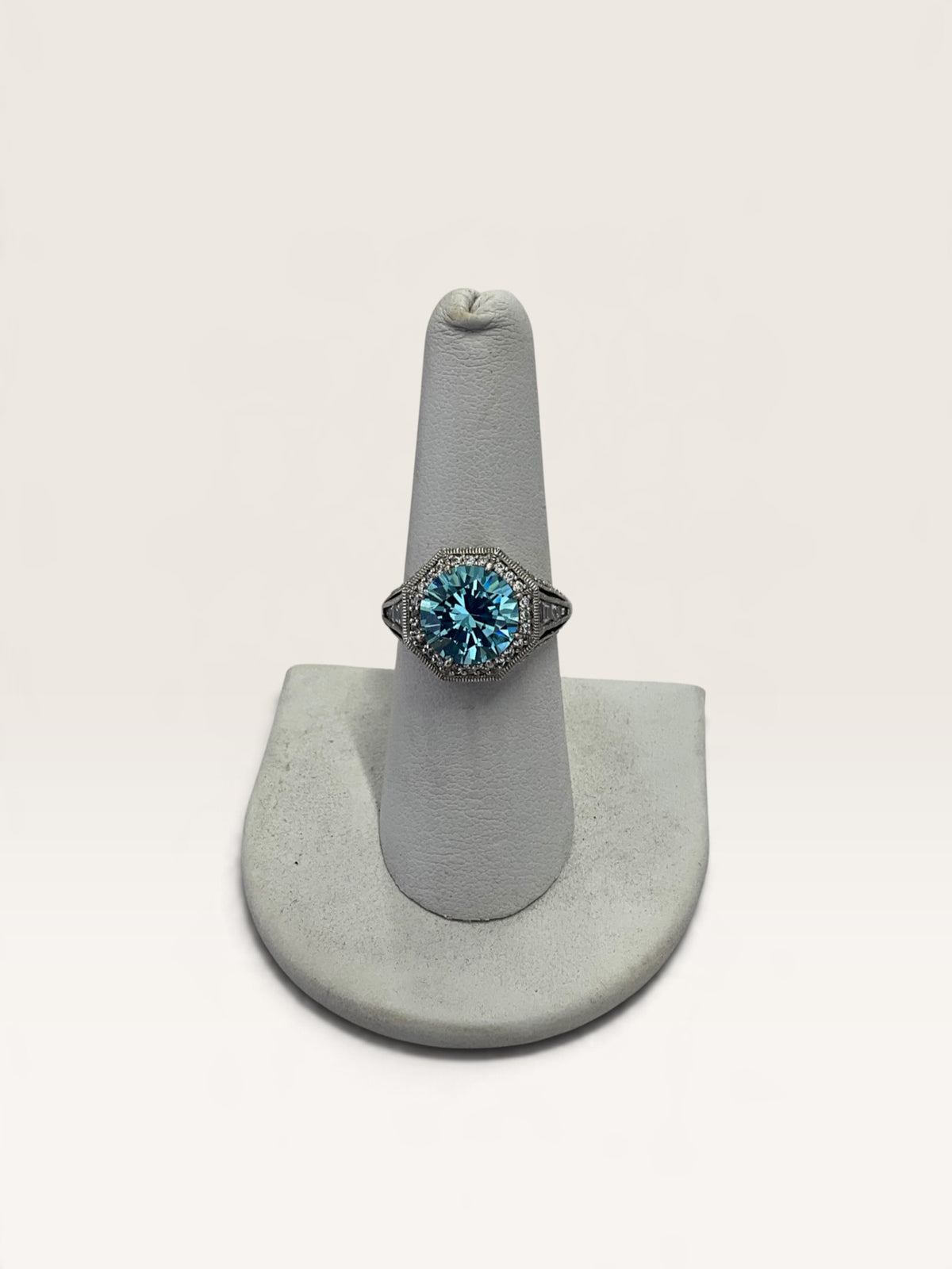 Sterling Silver Art Deco Blue Topaz Cubic Zirconia Ring