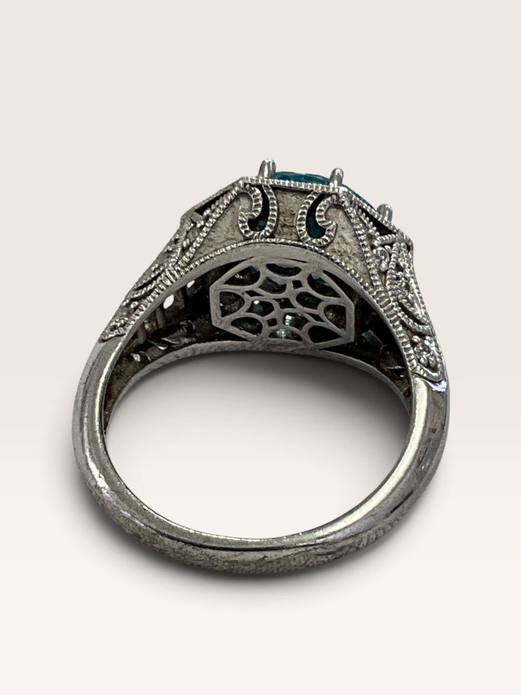 Sterling Silver Art Deco Blue Topaz Cubic Zirconia Ring