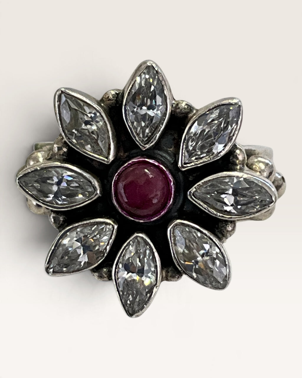 Sterling Silver Cubic Zirconia Ruby & Clear Stone Ring