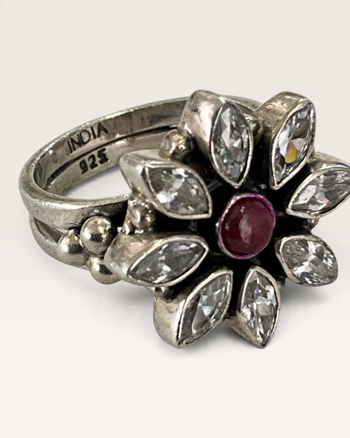 Sterling Silver Cubic Zirconia Ruby & Clear Stone Ring