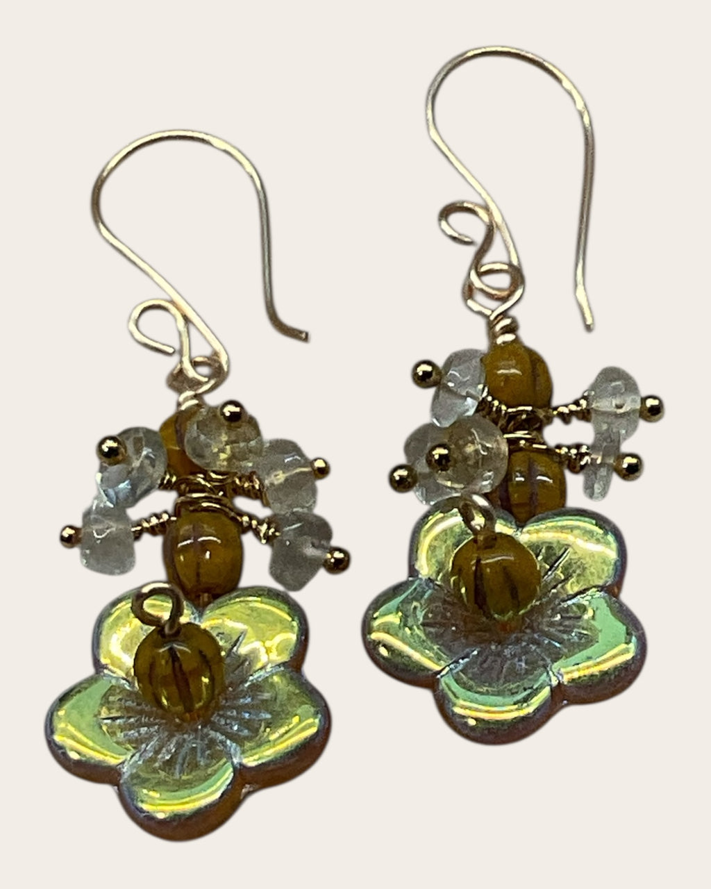 Czech Glass & White Crystal Designer Earrings