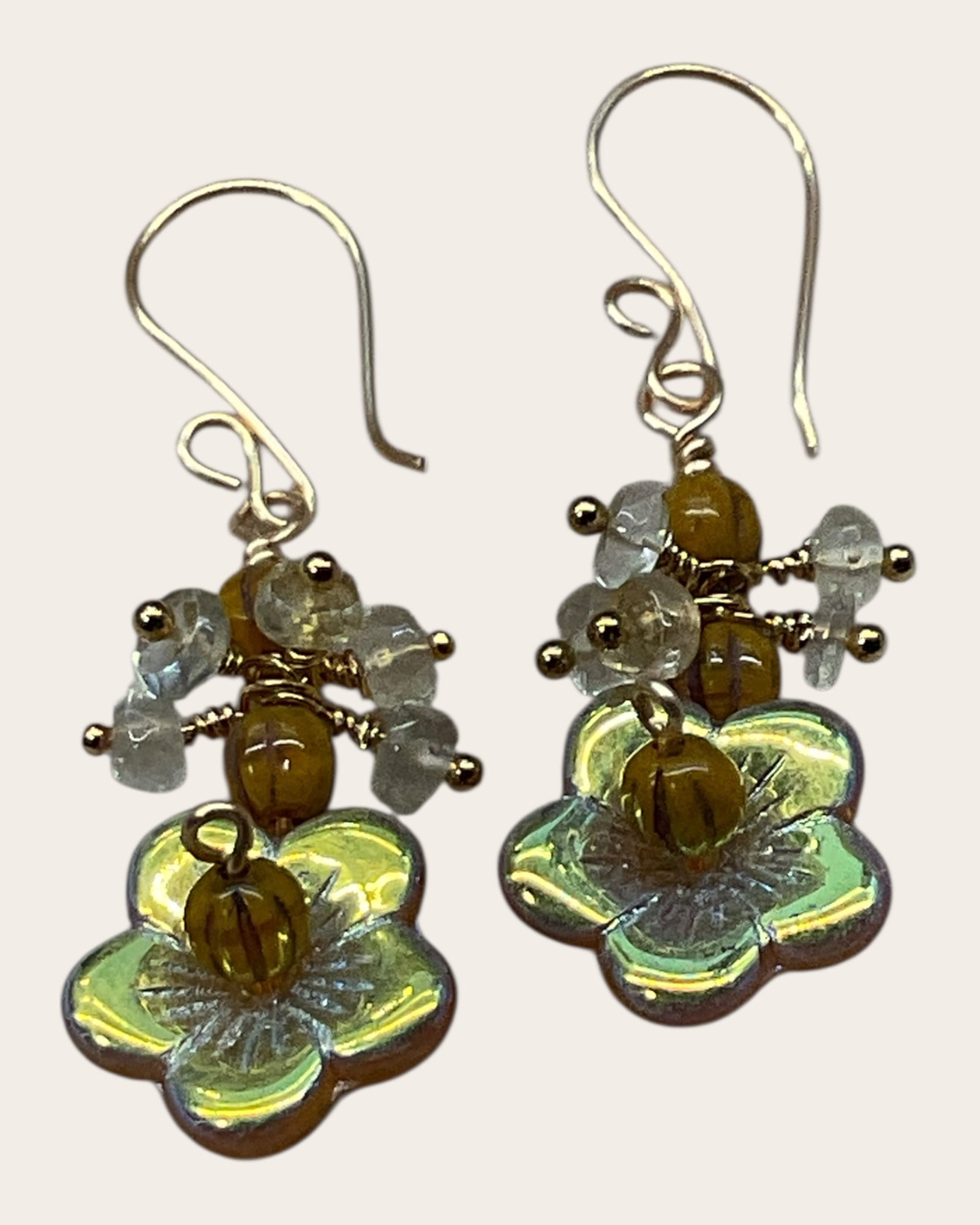 Czech Glass & White Crystal Designer Earrings