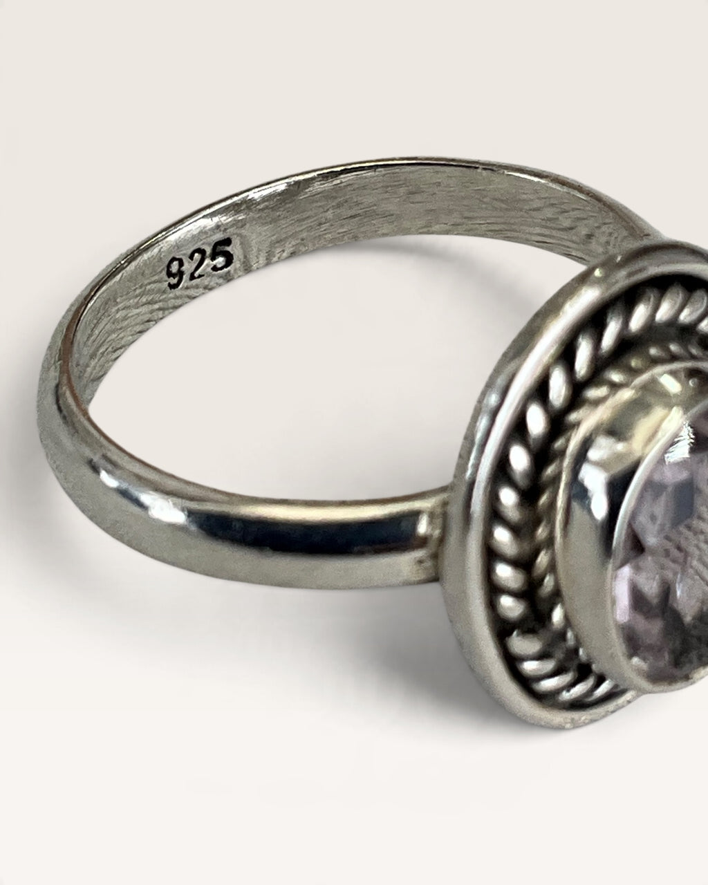 Sterling Silver Pink Natural Amethyst Gemstone Ring