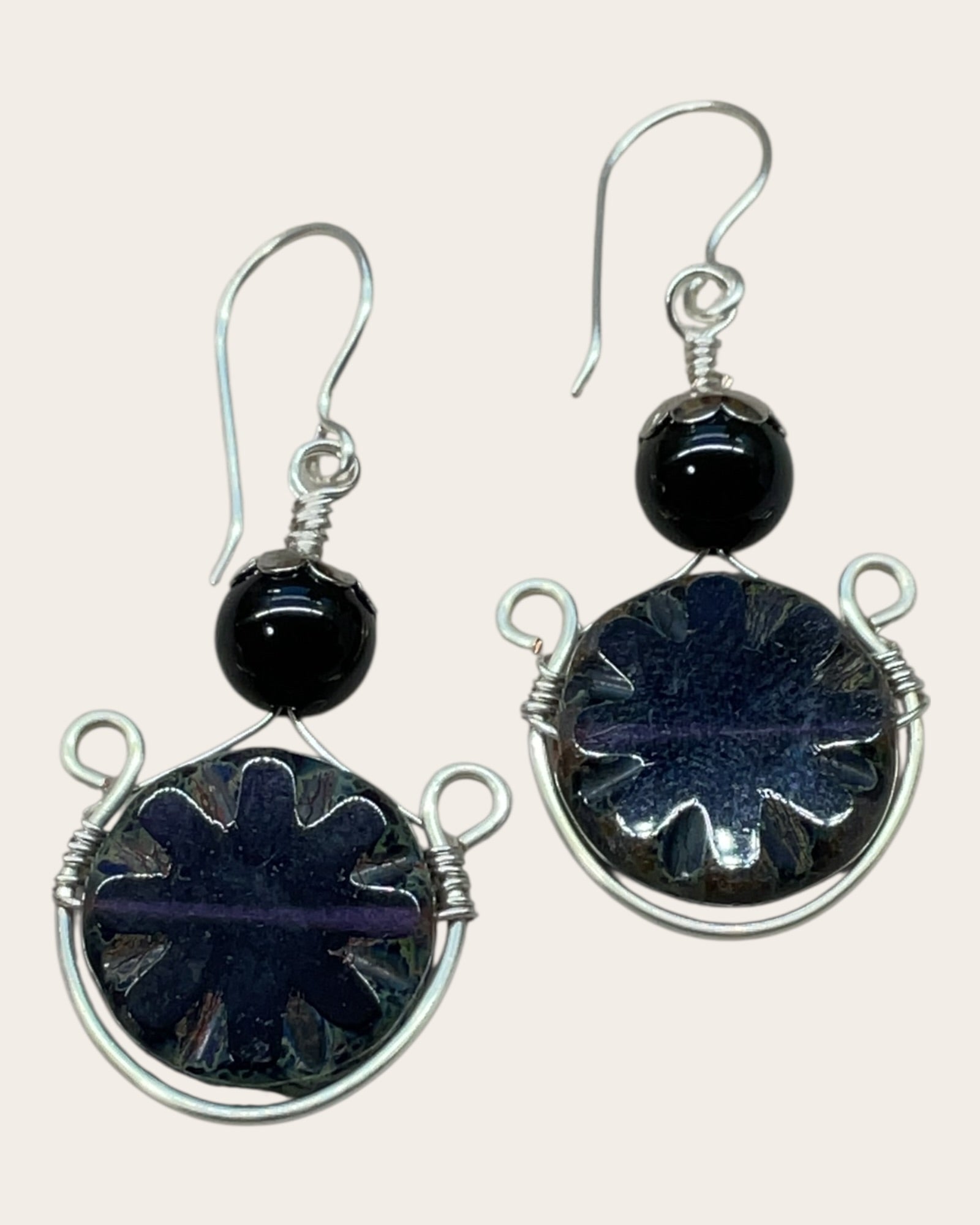 Czech Glass & Onyx Designer Earrings