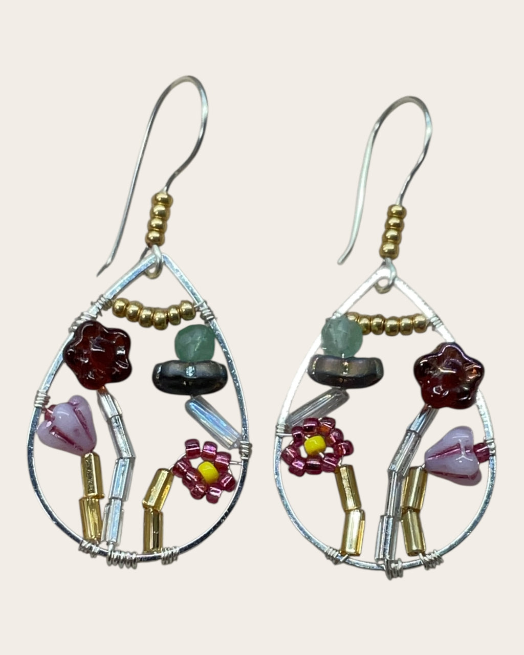 Flower Garden Seed Beads Designer Earrings