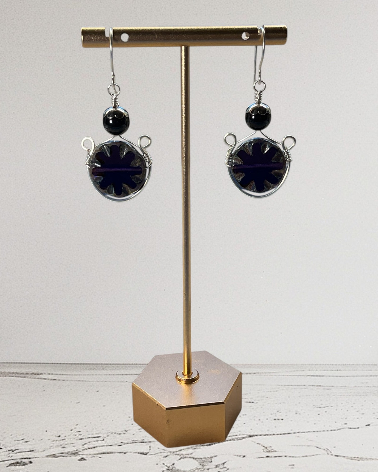 Czech Glass & Onyx Designer Earrings