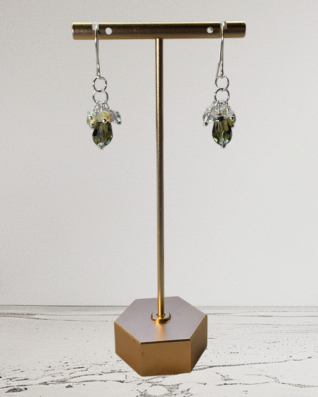 Smoky Quartz, Opals & White Crystal Designer Earrings