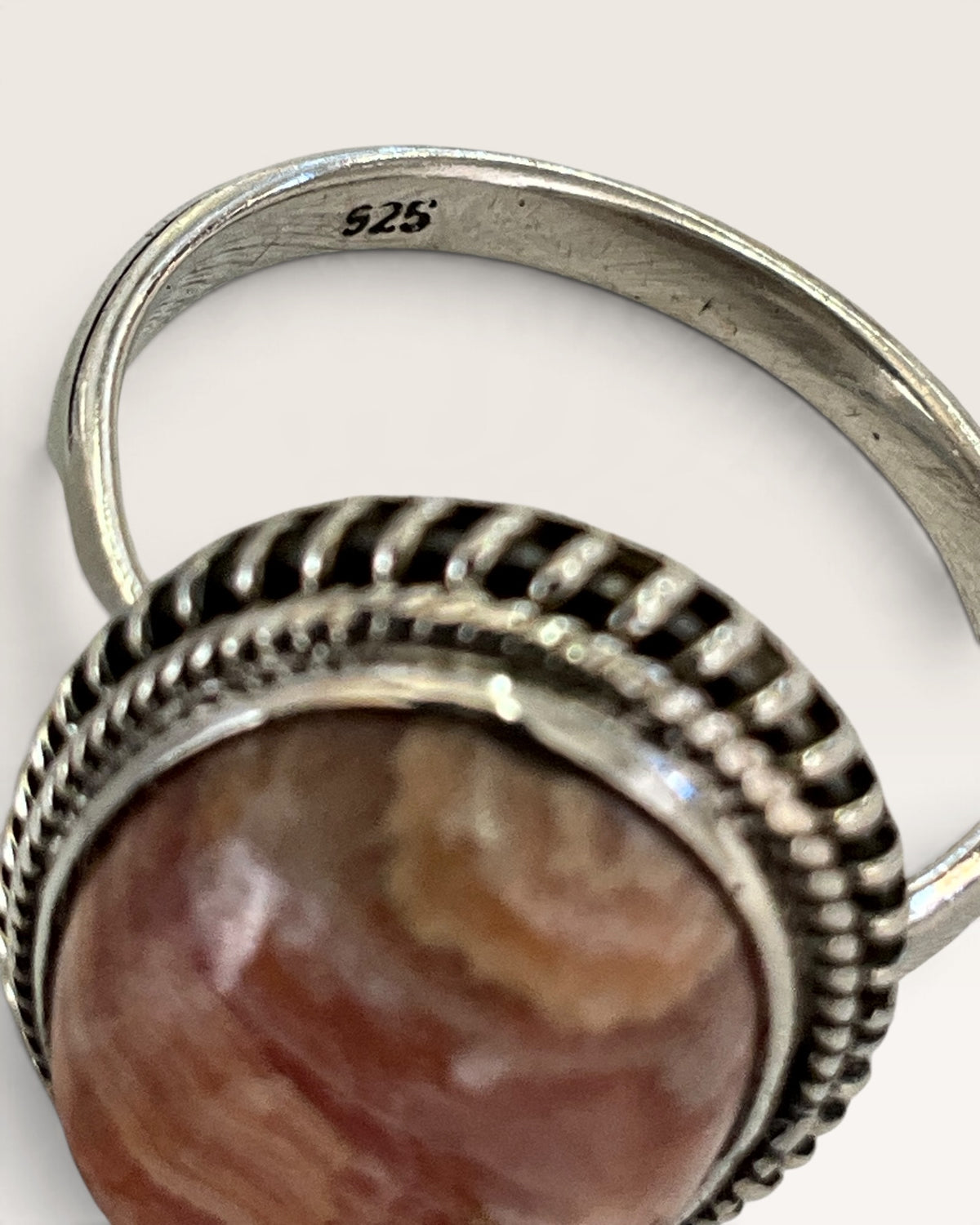 Sterling Silver Argentina Rhodochrosite Gemstone Ring