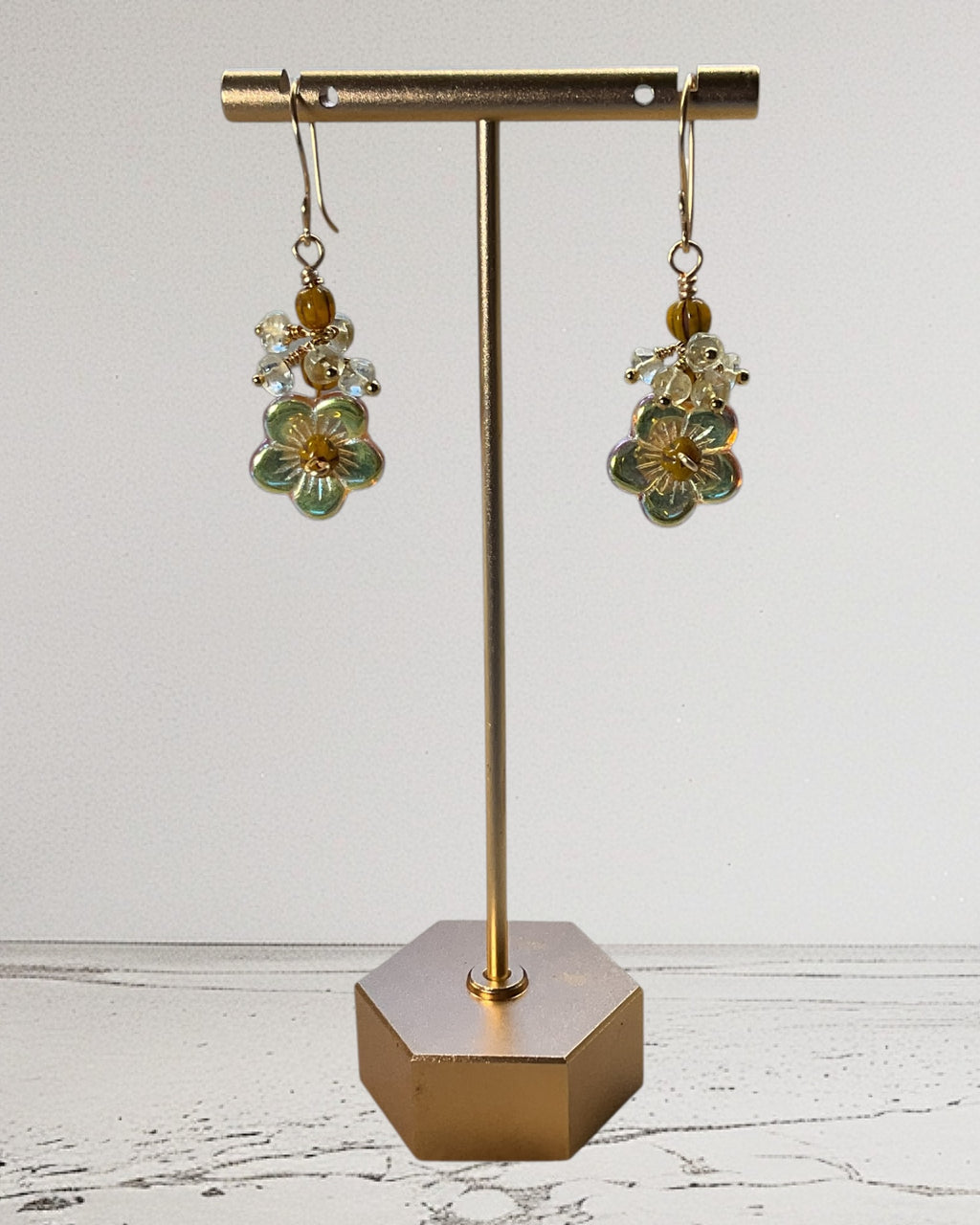 Czech Glass & White Crystal Designer Earrings