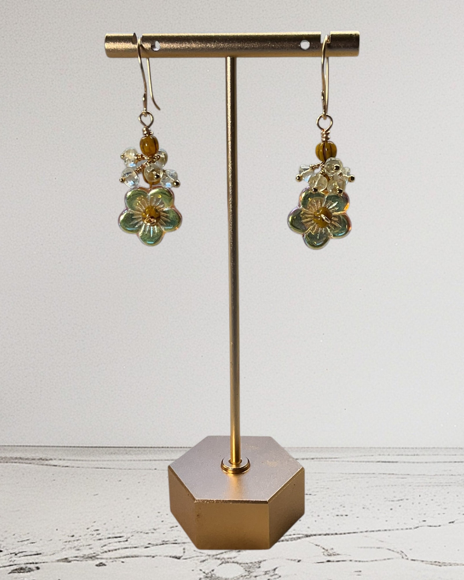 Czech Glass & White Crystal Designer Earrings