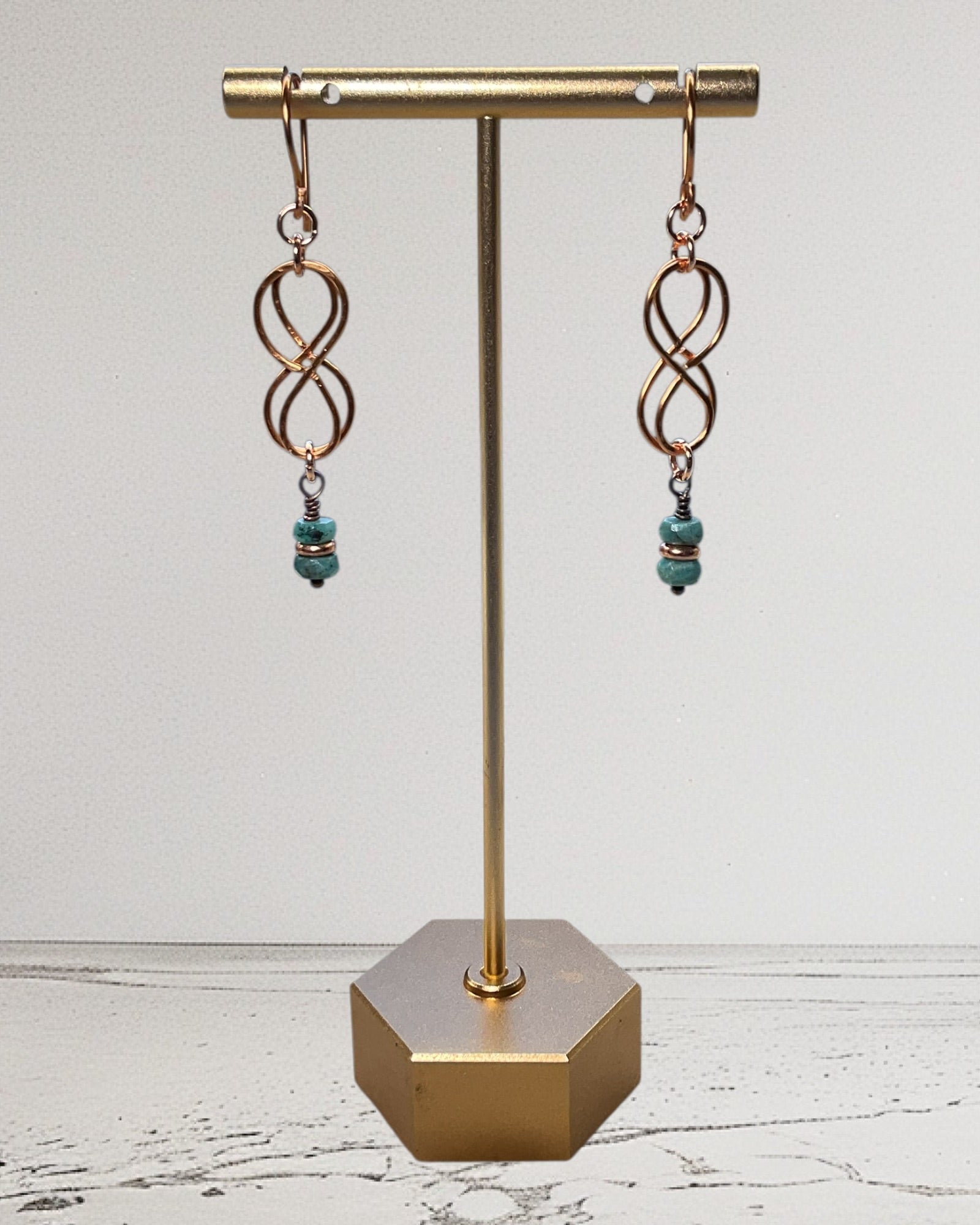 Chrysocolla & Copper Double Figure Eight Designer Earrings