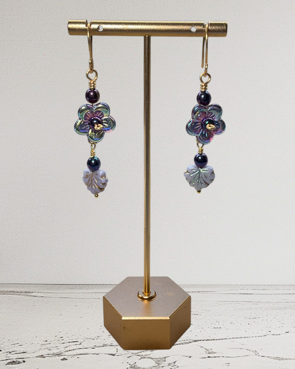 Czech Glass Flower and Leaves Designer Earrings