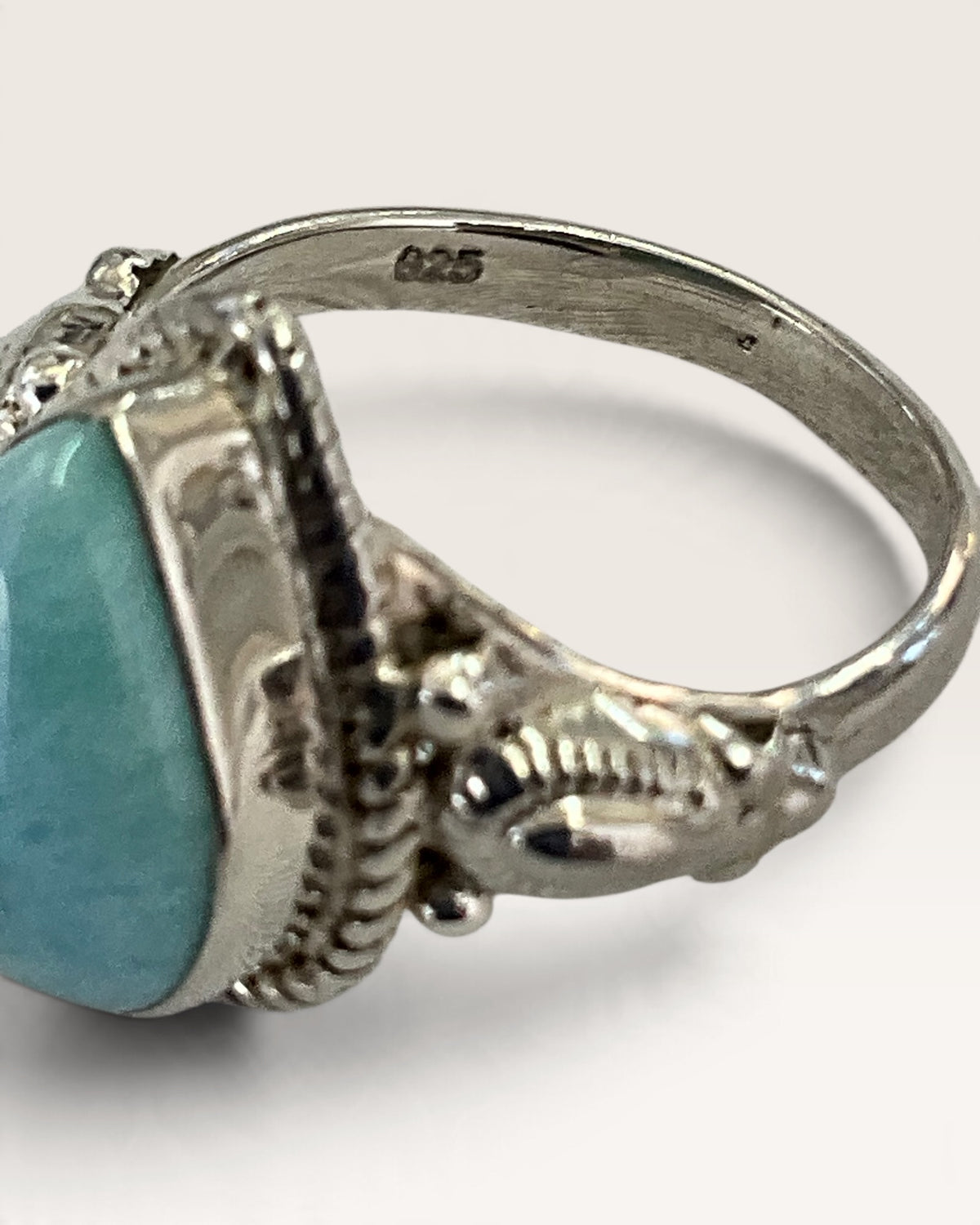 Sterling Silver Natural Dominican Republic Larimar Gemstone Ring
